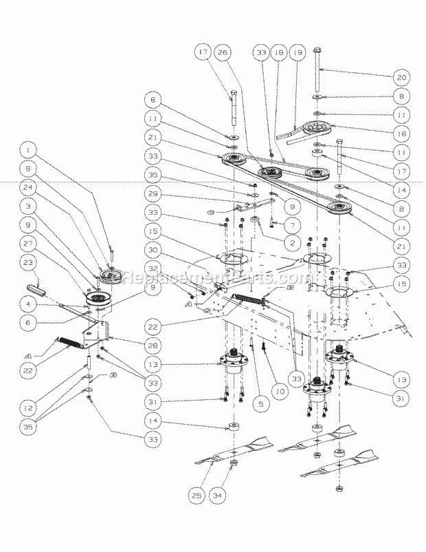 Fabricated Deck Spindle Assembly (2009) Diagram and Parts List for M54-KW 53AI8CT4050 Cub Cadet Sprayer